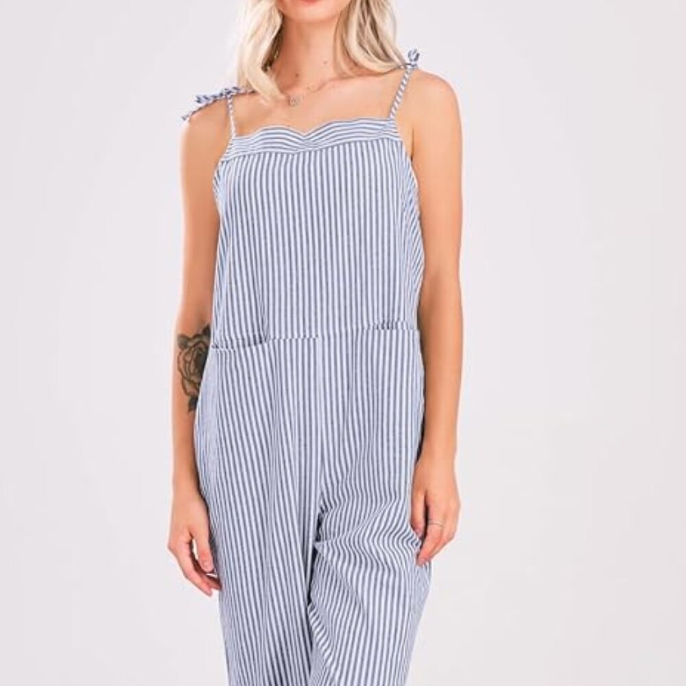 CHARTOU Women Oversized Summer Casual Stripes Cargo Jumpsuit Wide Leg Bib Overal
